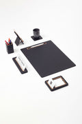 Alya Vertical Slatted Leather Desk Set Black 6 Pcs