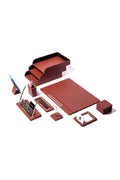 Capella Leather Desk Set — Tan & Gold, 11 Pieces