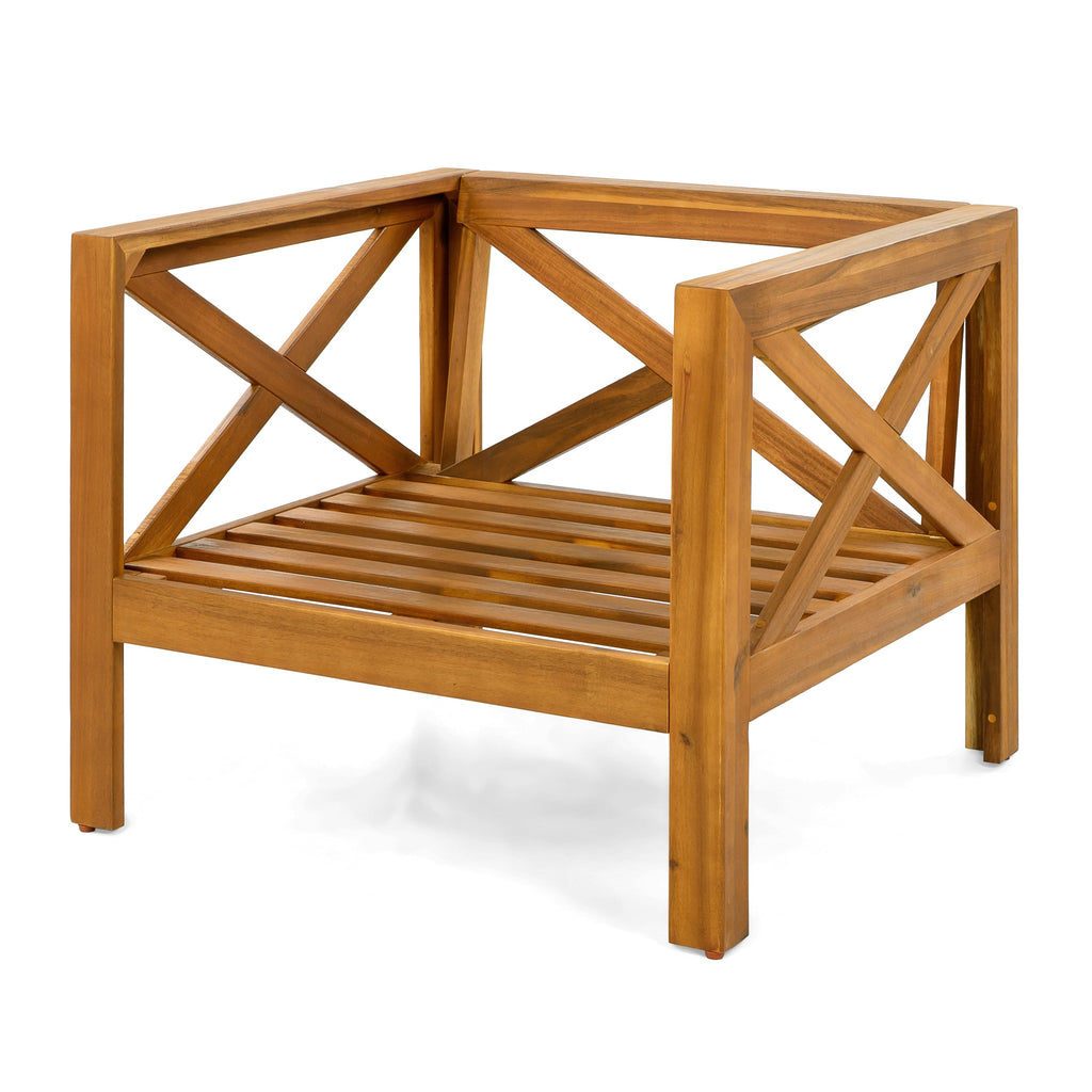Outdoor Acacia Wood Club Wooden Armchair with Cushions (Set of 2)