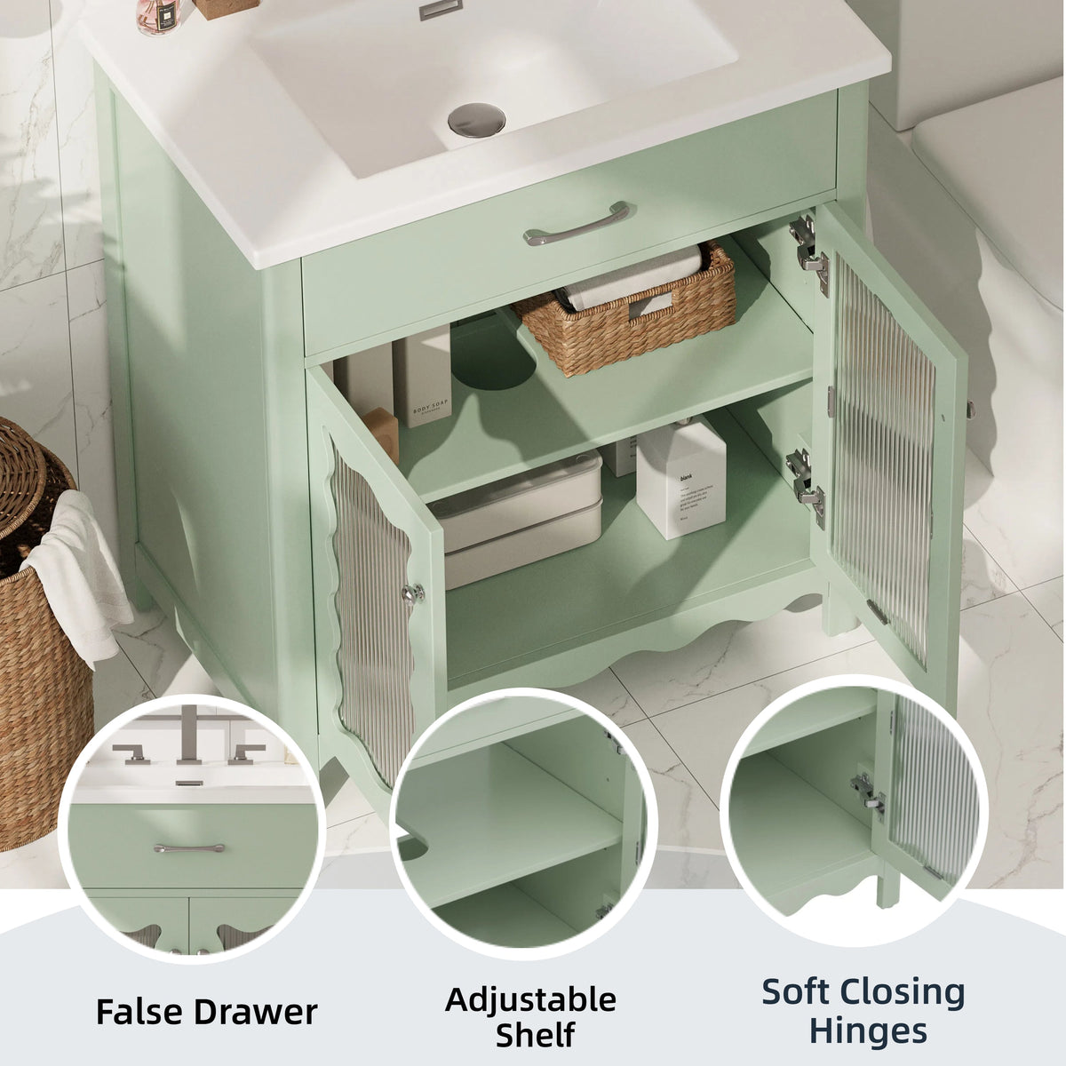 30-Inch Bathroom Vanity with Tempered Glass