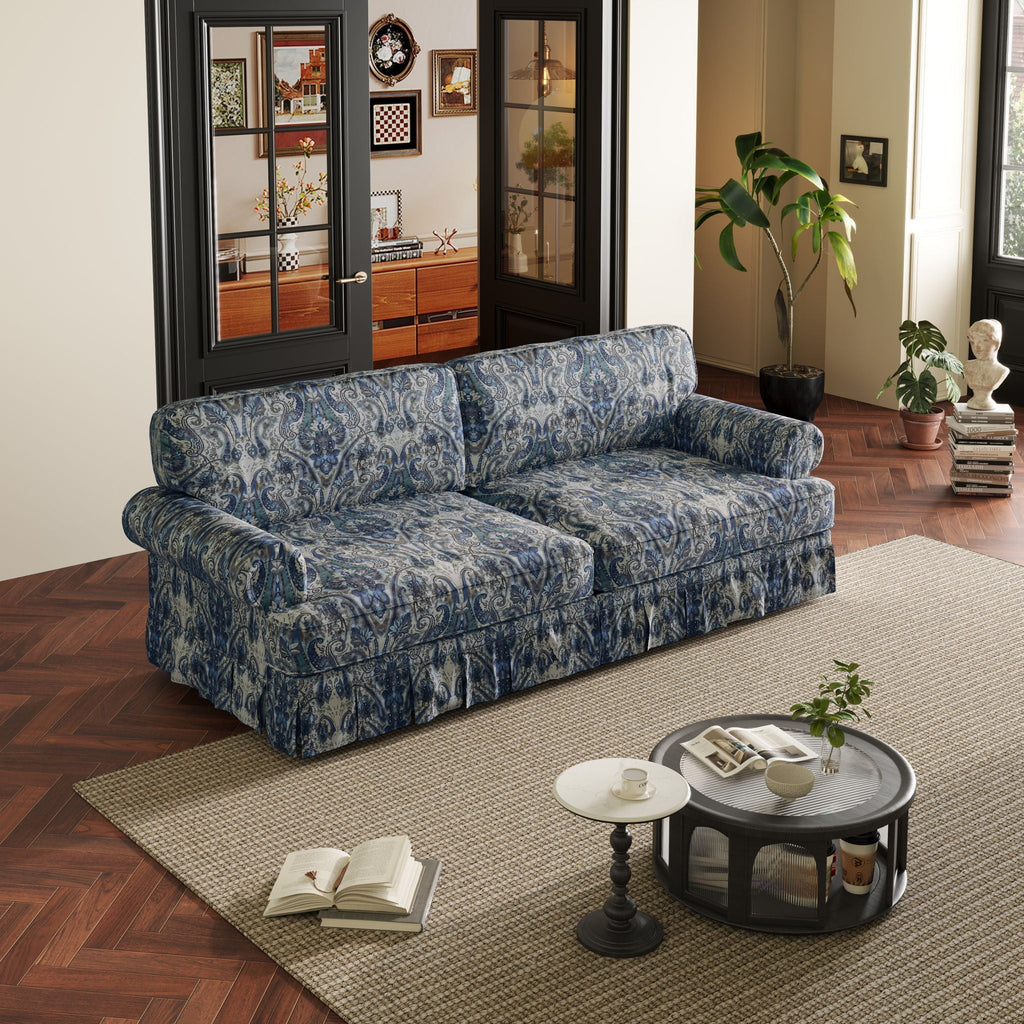 Rolled-Arm Cloud Sofa with Pleated Skirt