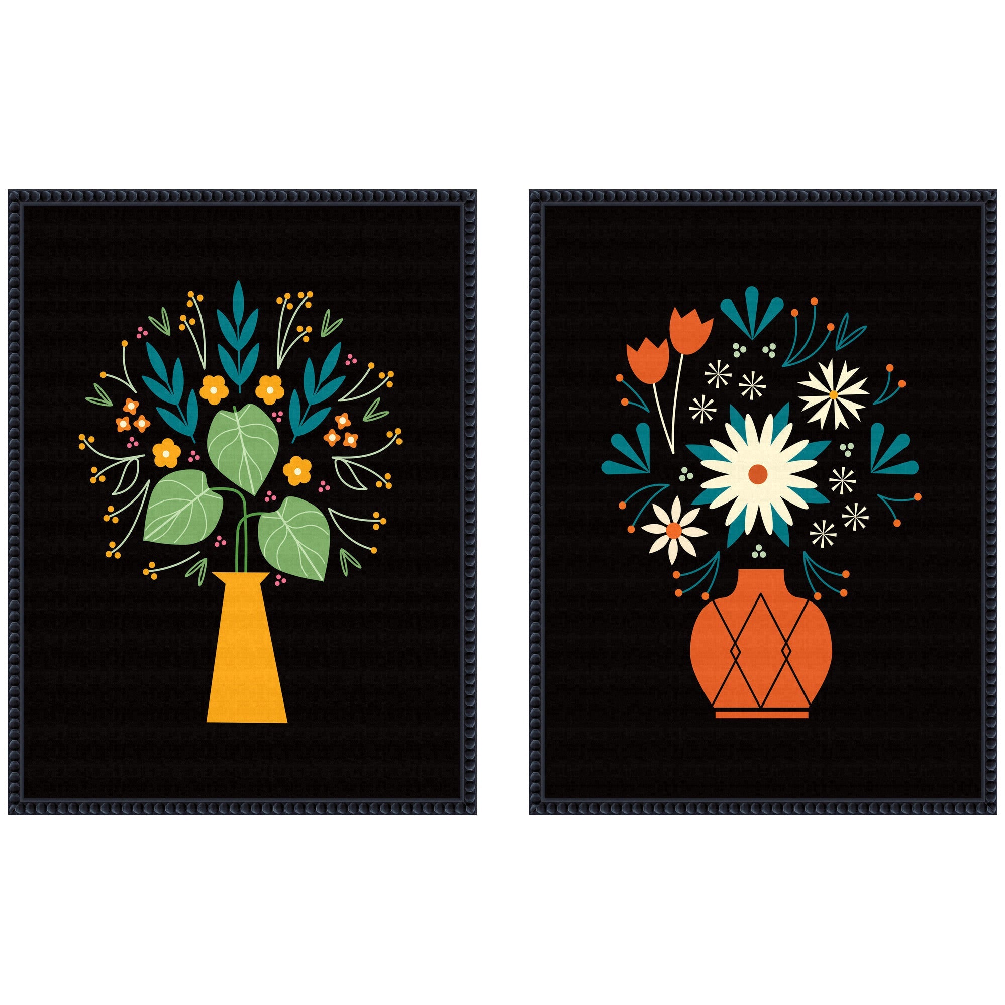 Sylvie Beaded Floral Yellow and Red Vases Framed Canvas Art Set by Amber Leaders