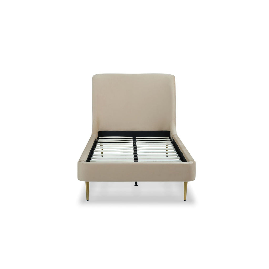 Mid-Century Modern Upholstered Bed With Curved Headboard