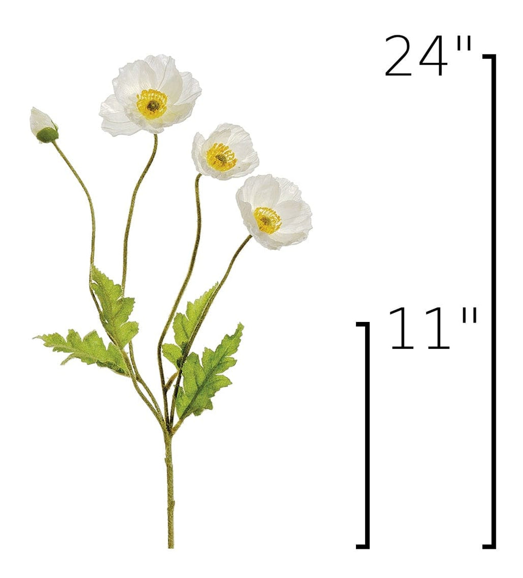 24" Faux White Poppy Stem