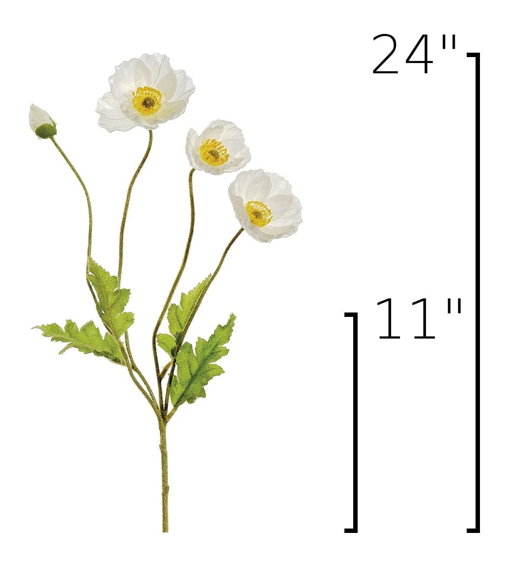 24" Faux White Poppy Stem