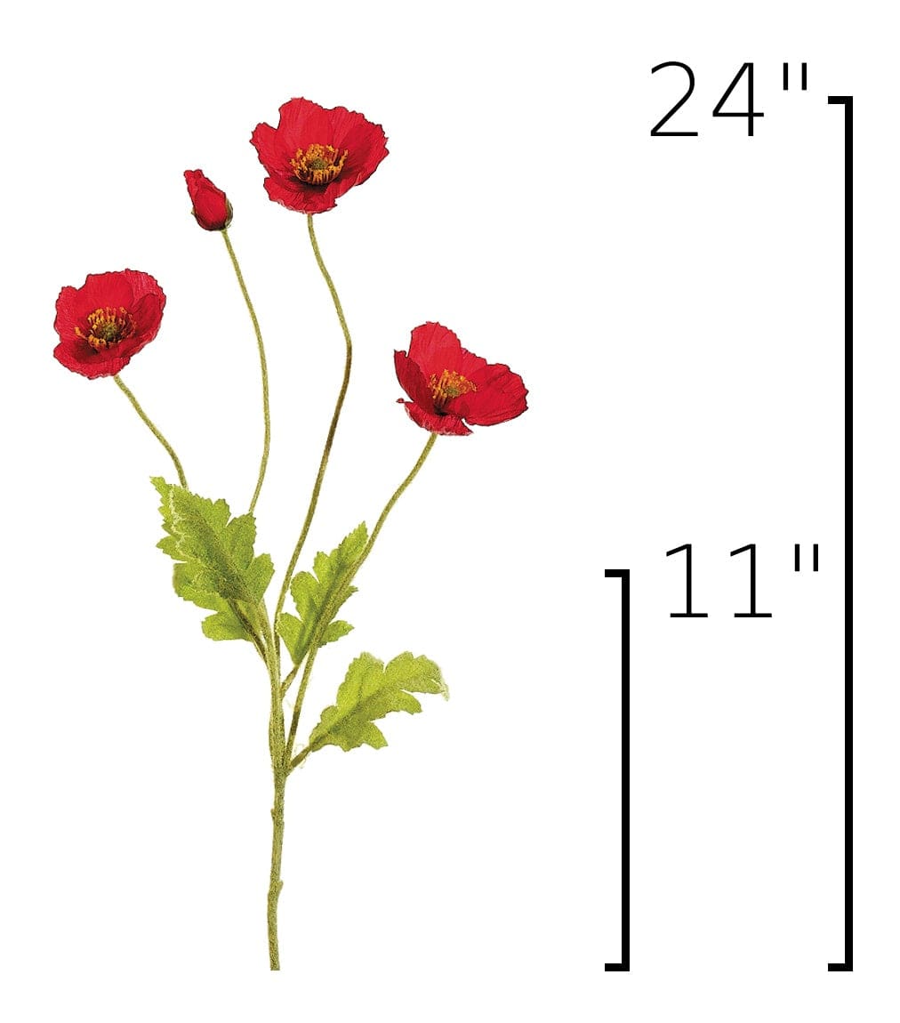 24" Faux Red Poppy Stem