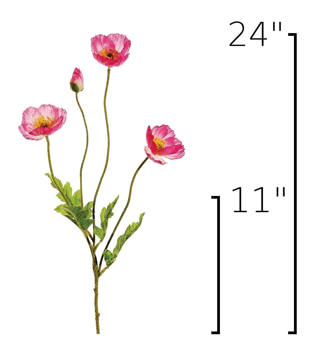 24" Faux Pink Poppy Stem