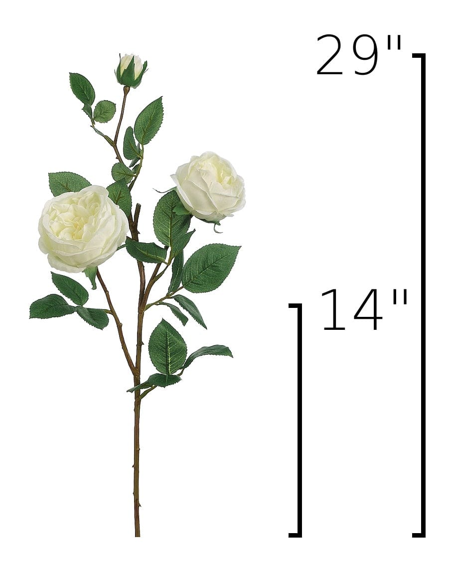 29" Faux Cabbage Rose Stem White