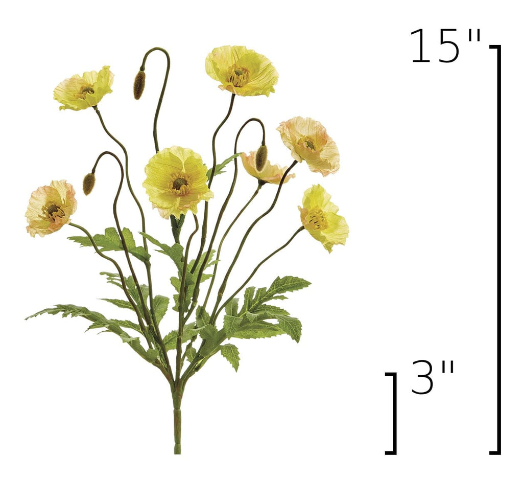 15" Faux Poppy Bush Yellow Bush