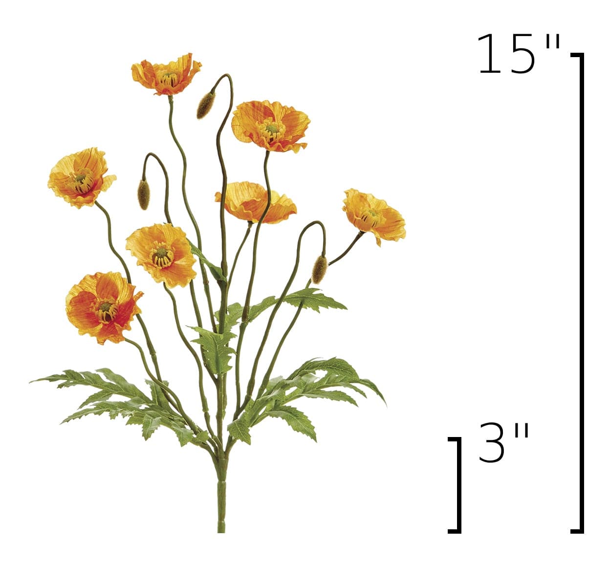 15" Faux Orange Poppy Bush