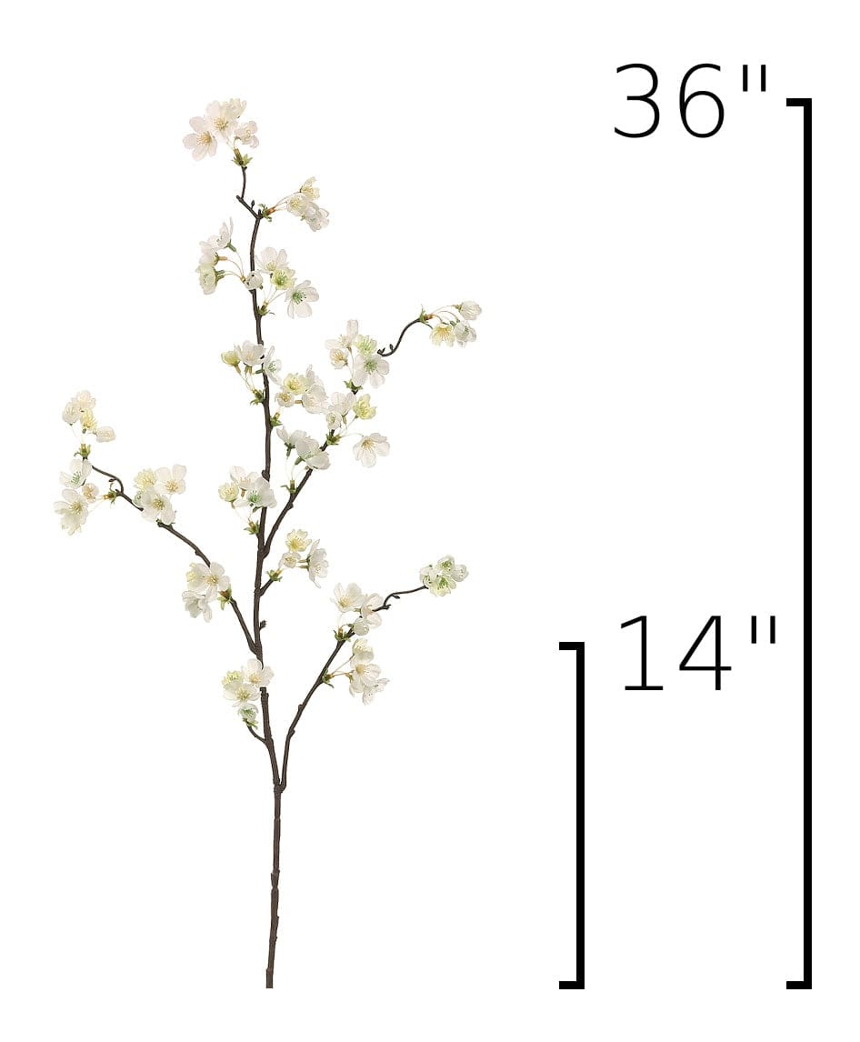 36" Faux Quince Blossom Cream / White Stem Flowering Branch