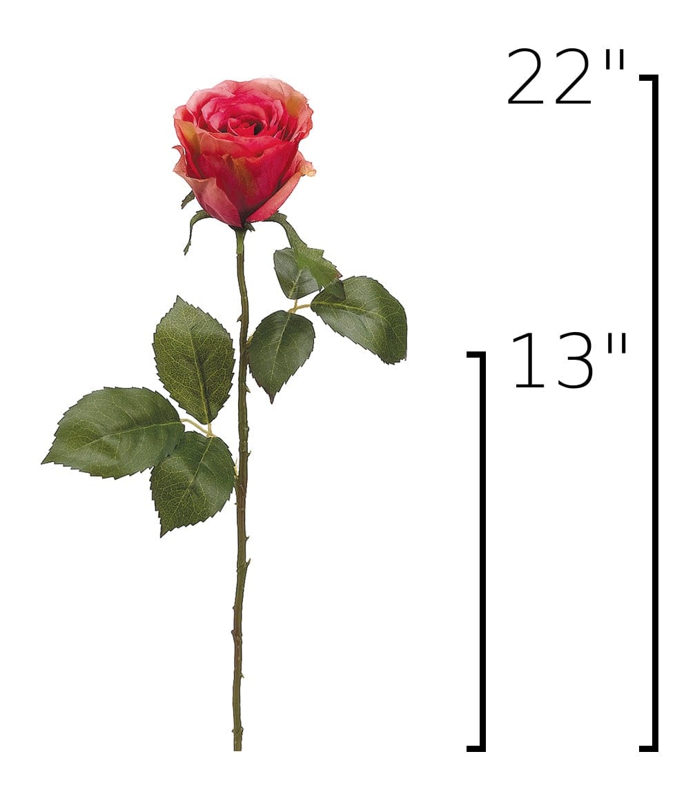 22" Faux Large Rose Bud Stem Cerise / Pink