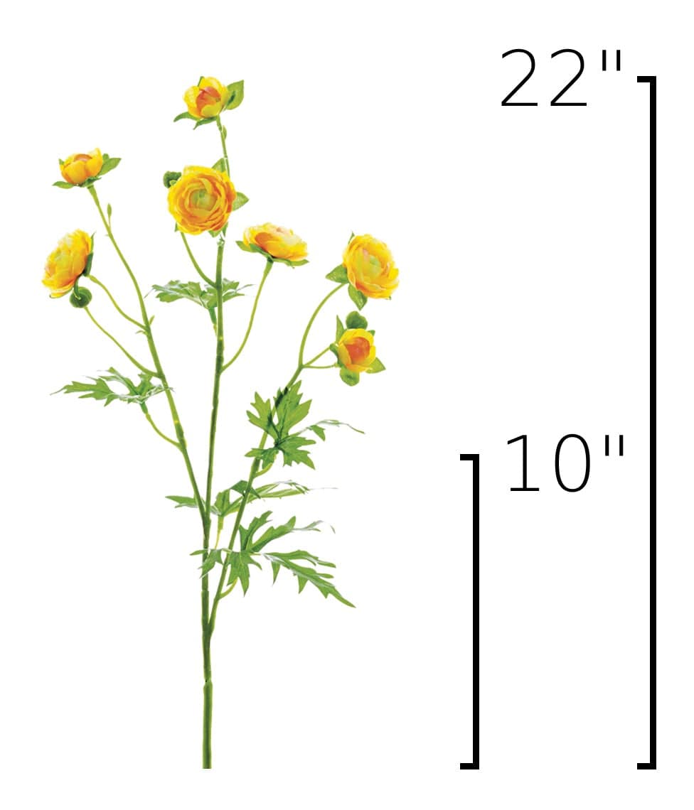 22" Faux Mini Yellow Ranunculus Stem