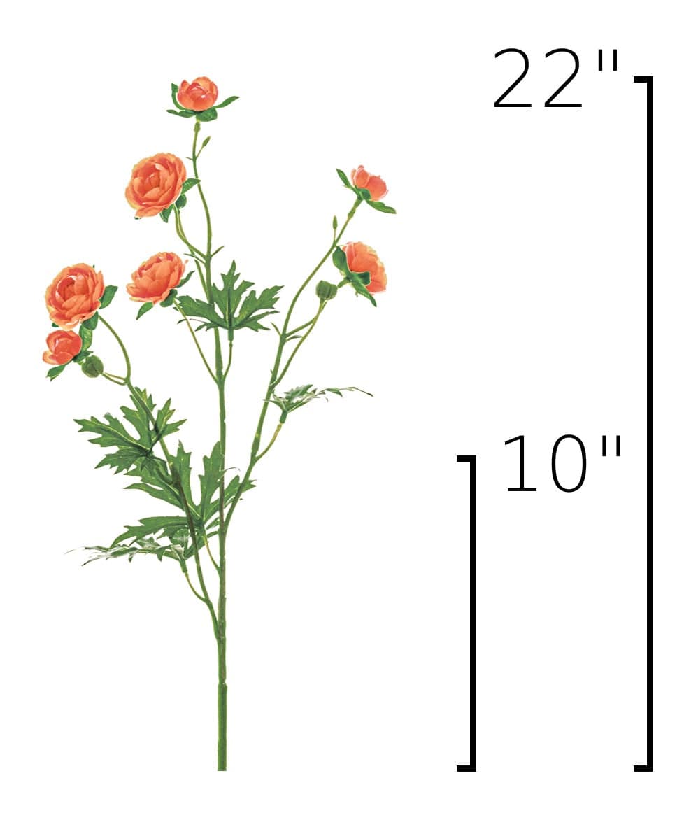 22" Faux Mini Orange Ranunculus Stem