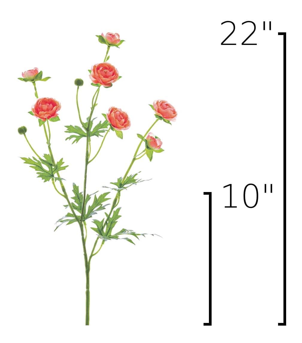 22" Faux Mini Peach Ranunculus Stem