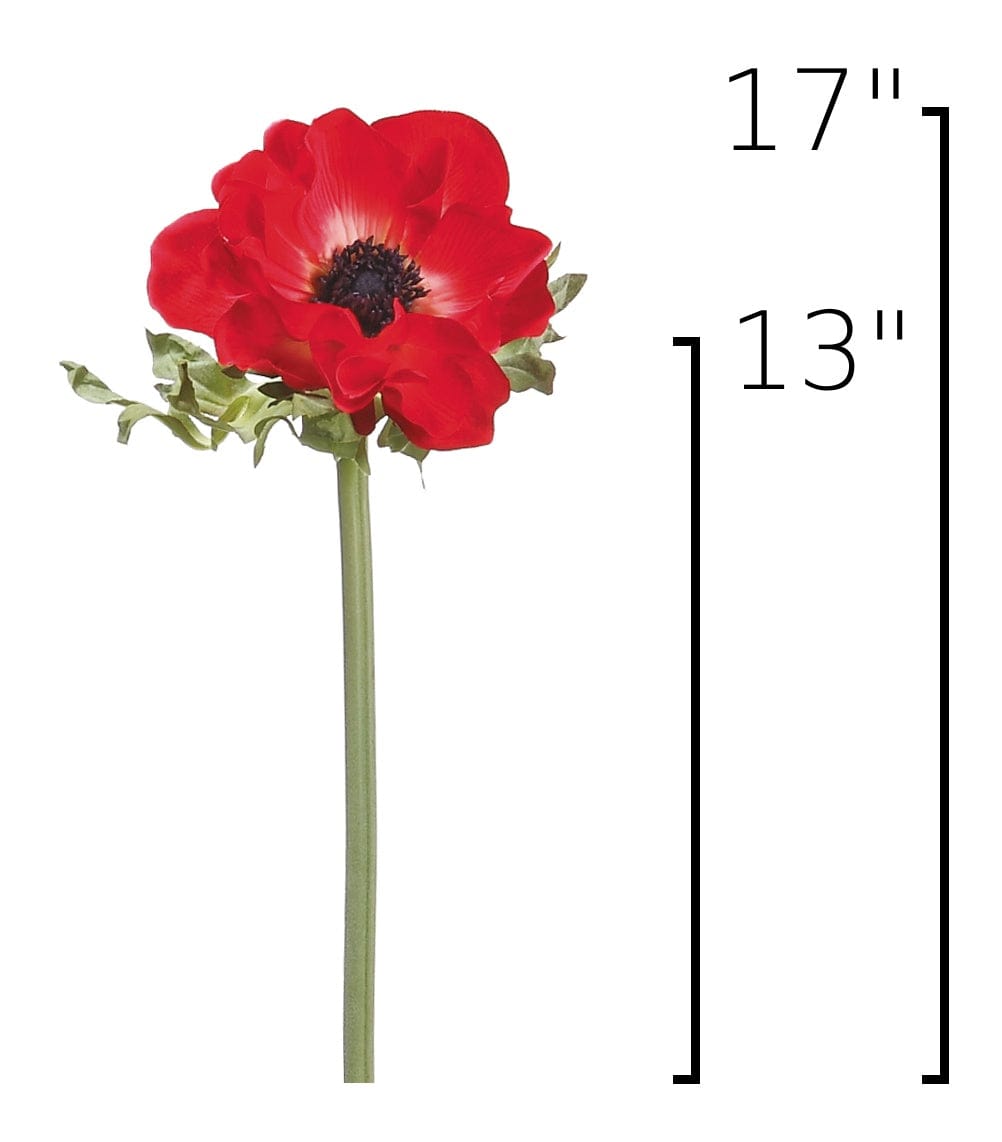 17" Faux Red Anemone Stem