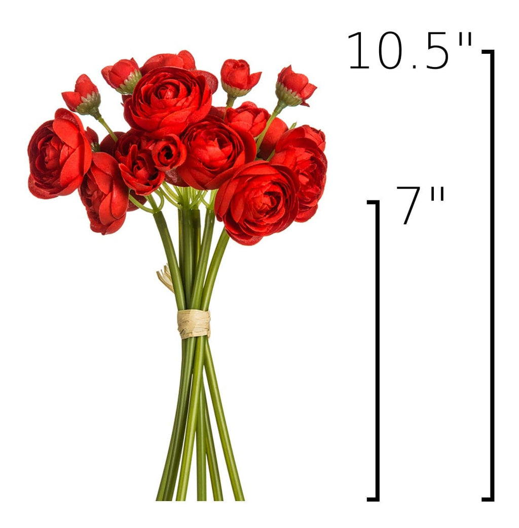 10.5" Faux Red Ranunculus Stem Bundle