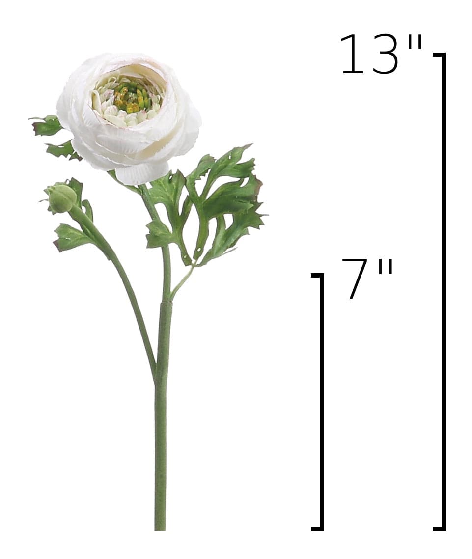 13" Faux White Ranunculus Stem