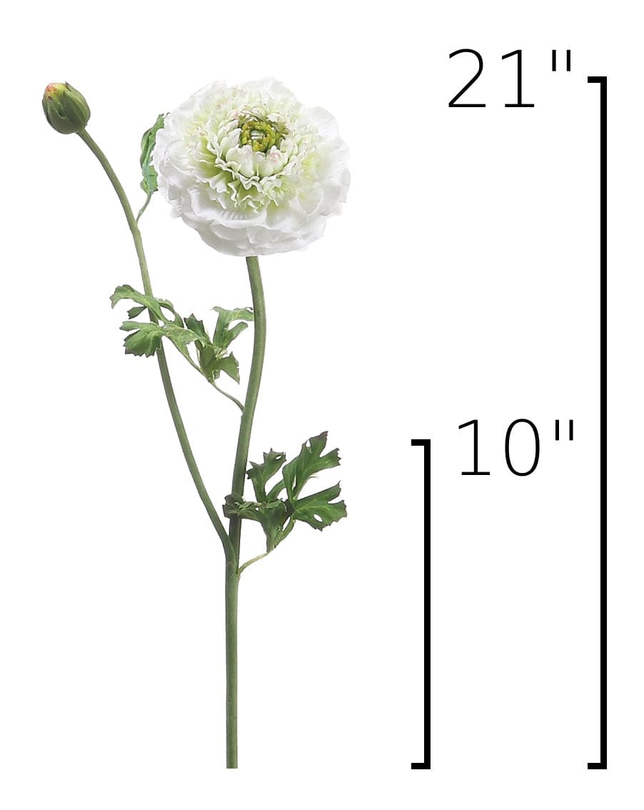 21" Faux Double Ruffled Ranunculus Stem White
