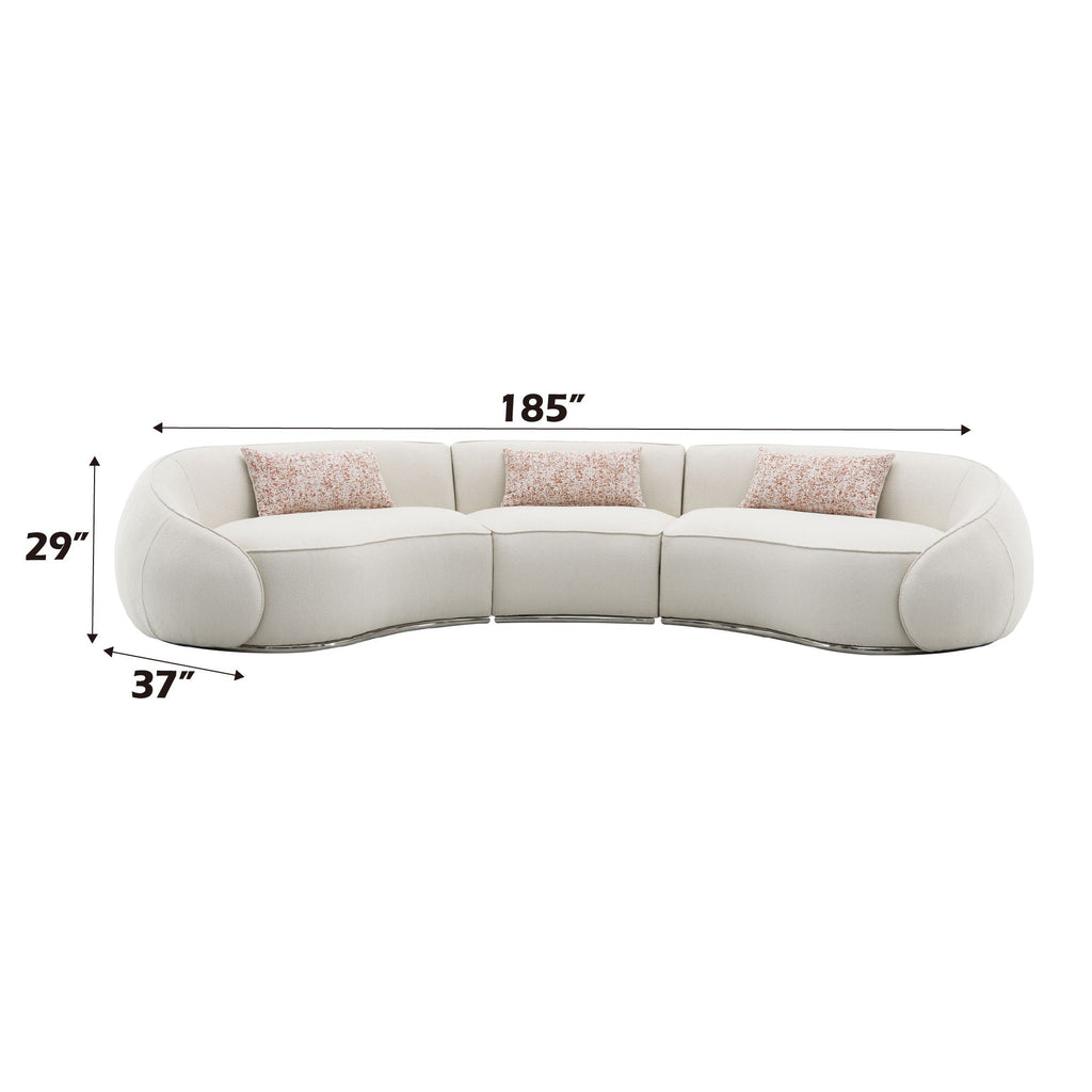 Bouclé Sectional Sofa with Stainless Steel Base — Beige