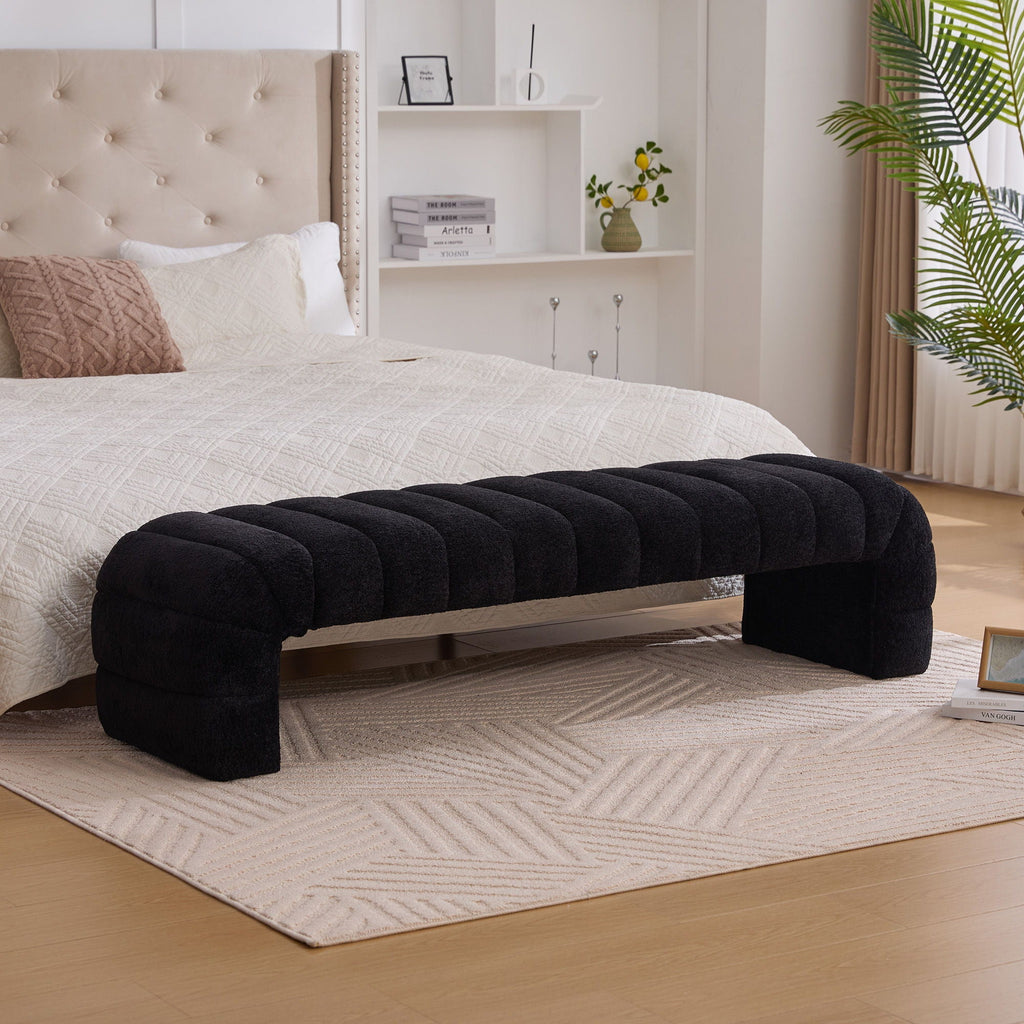 Channel-Tufted Upholstered Bed Bench