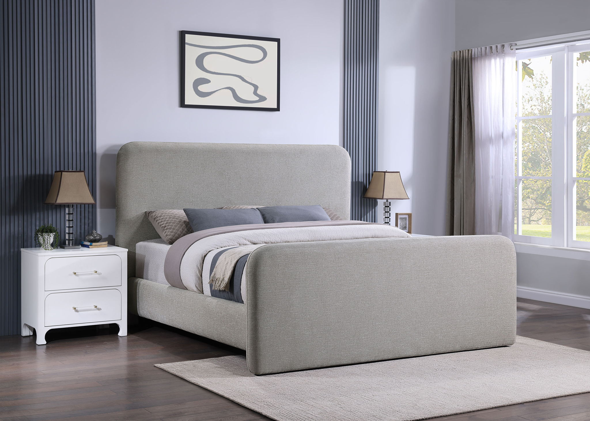 Wren Upholstered Panel Bed — King / Grey