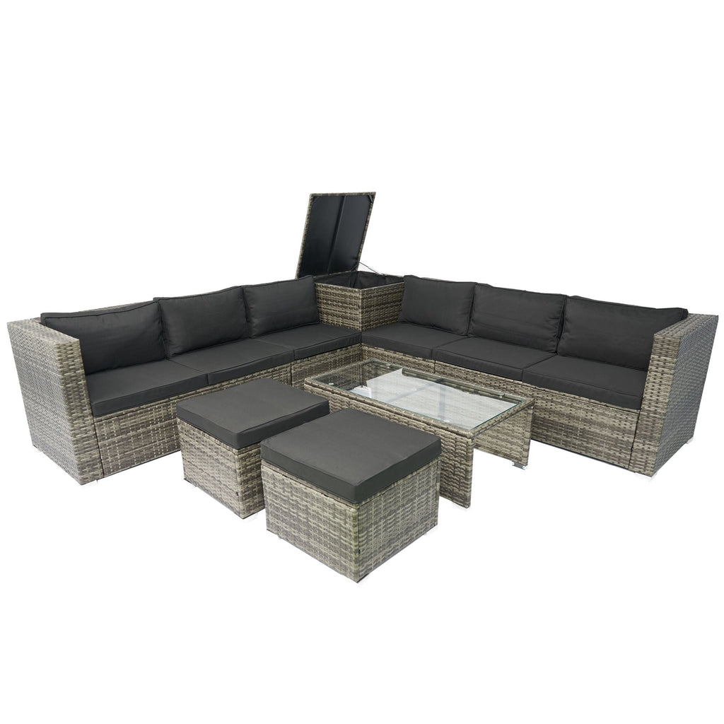 All-Weather Wicker Patio Sectional Set with Storage — 8-Piece