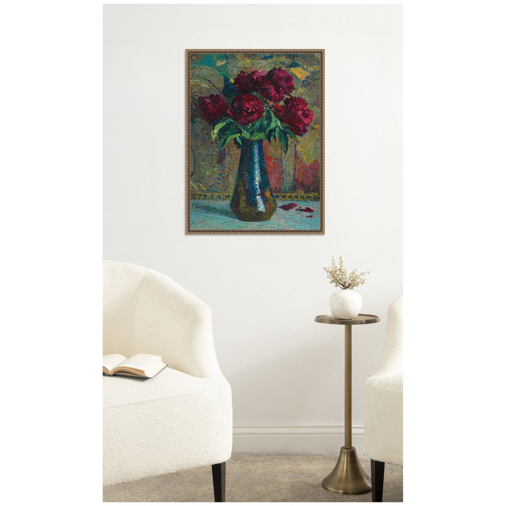 Pivoines rouges dans un vase Dalpayrat by Henri Martin by Nostalgia Prints Framed Canvas Wall Art Print