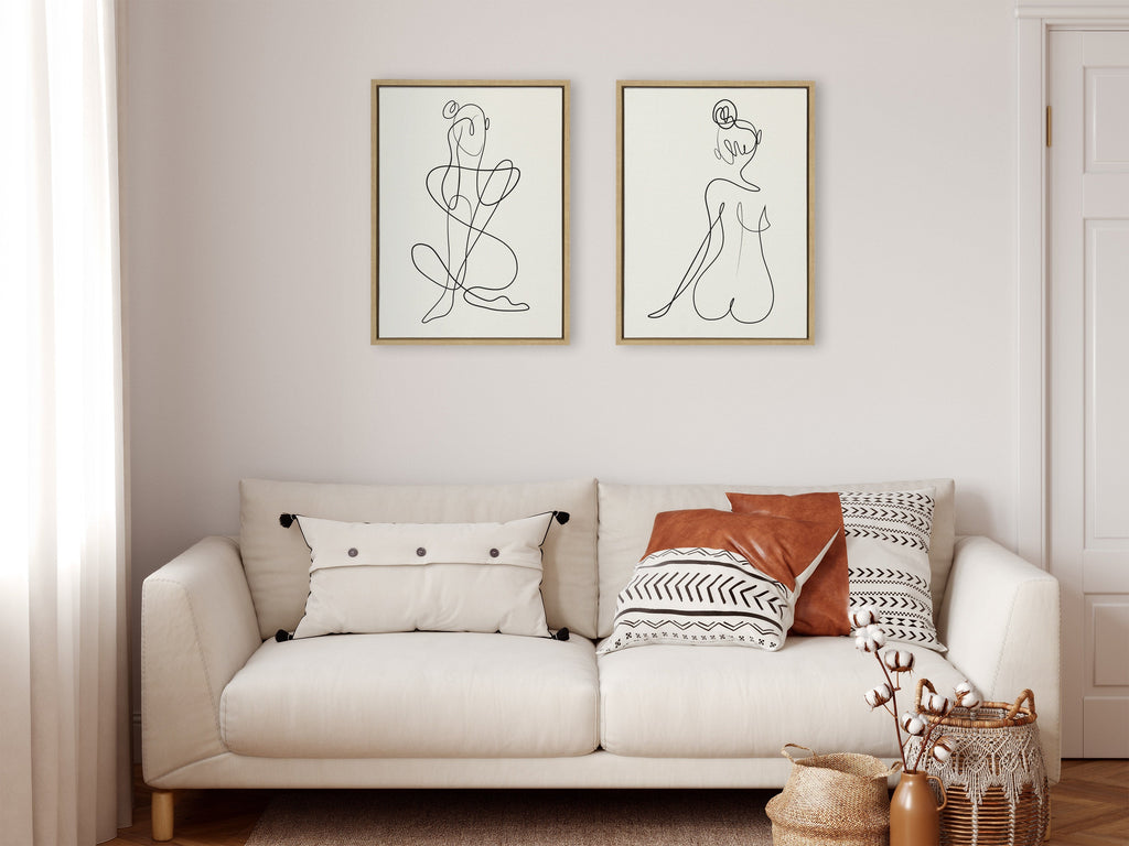 Sylvie Thinking of You Line Art and Sitting Beauty Framed Canvas Set by Rachel Lee of My Dream Wall