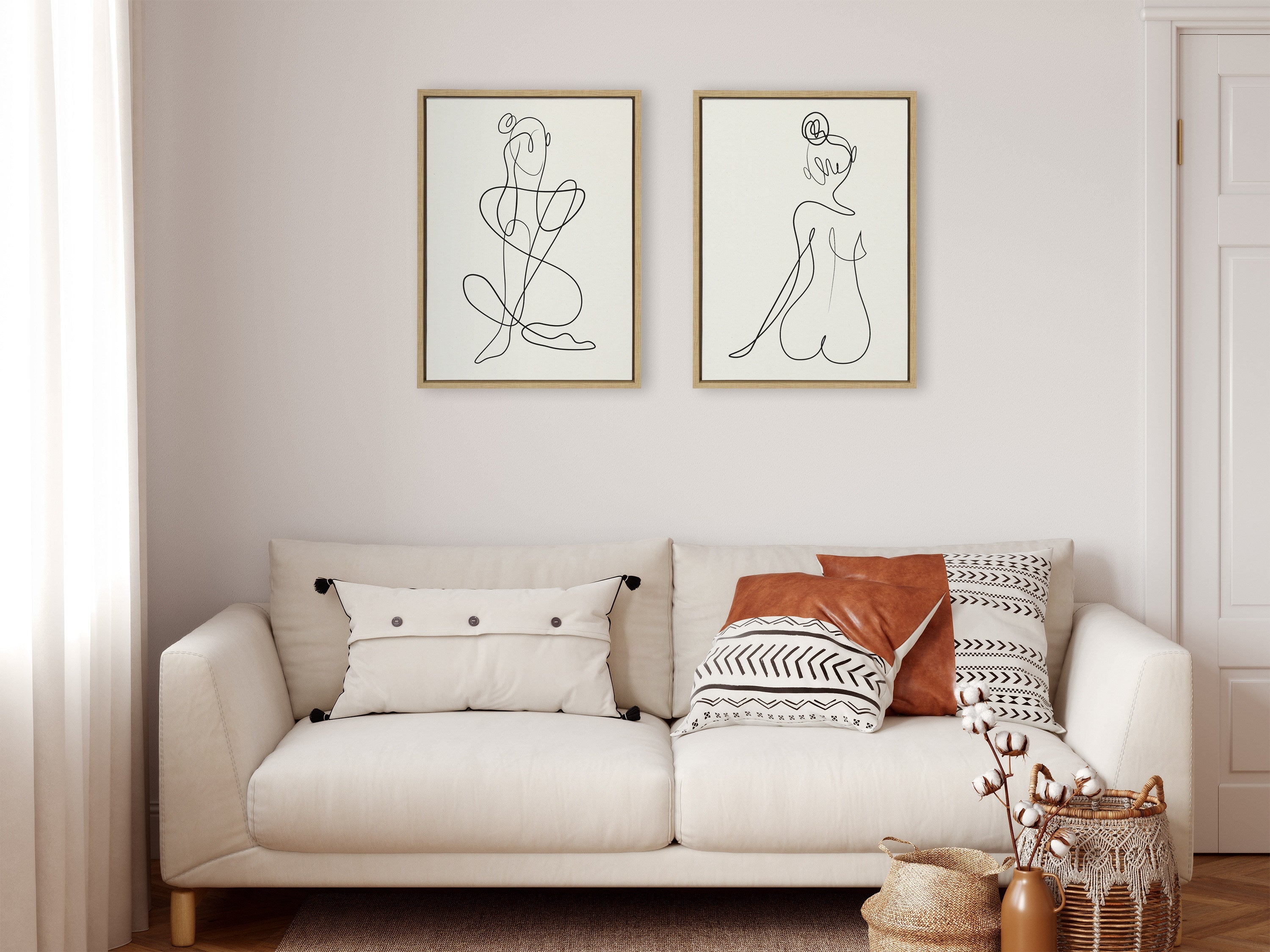 Sylvie Thinking of You Line Art and Sitting Beauty Framed Canvas Set by Rachel Lee of My Dream Wall
