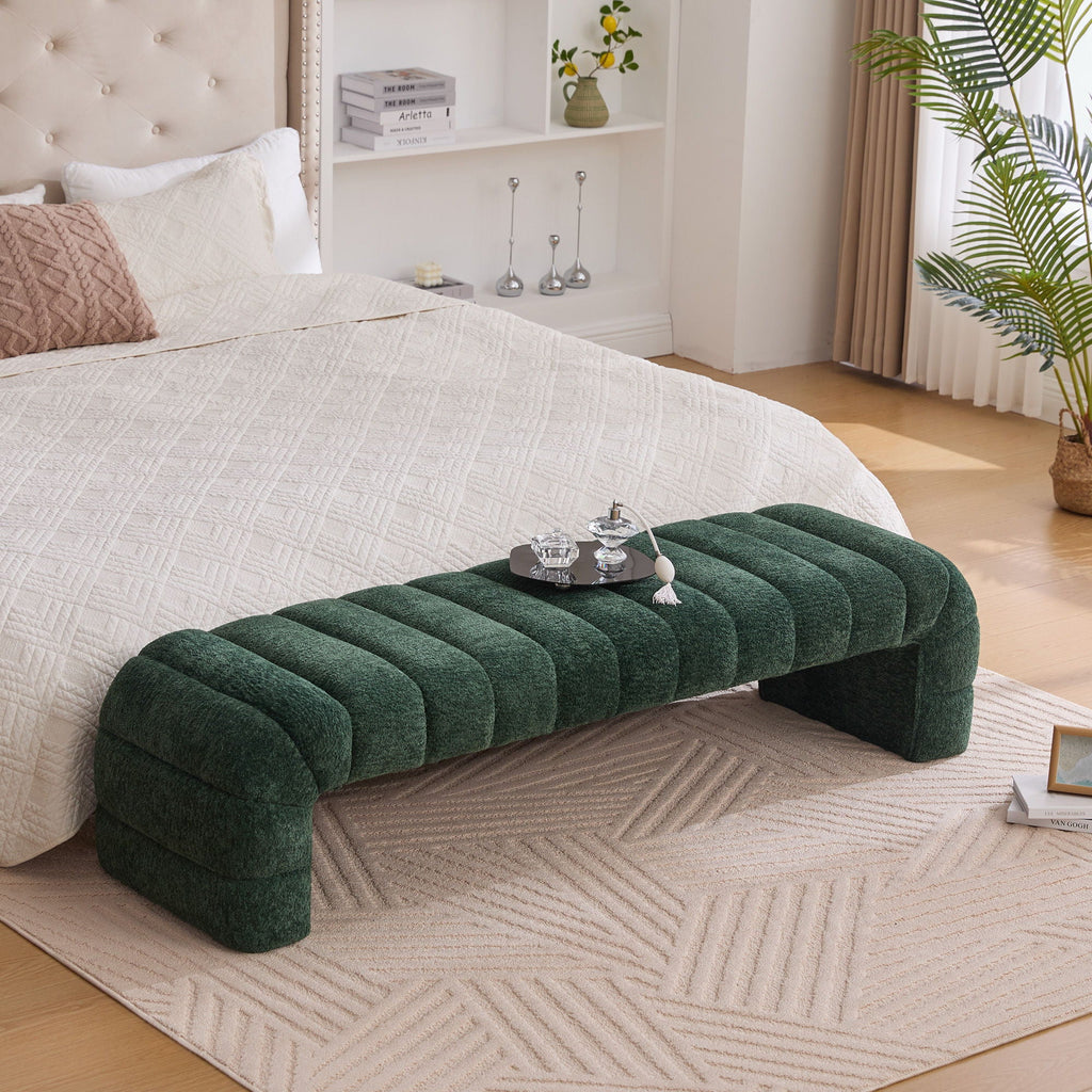 Channel-Tufted Upholstered Bed Bench
