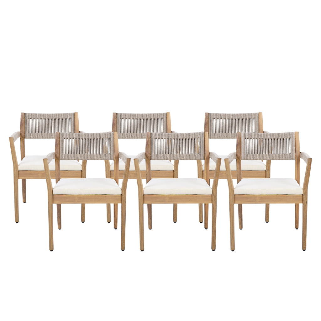 Braided Acacia Wood Outdoor Dining Chairs Set of 4 – Teak Look with Beige Rope & Cream Cushions