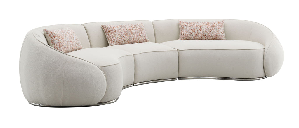 Bouclé Sectional Sofa with Stainless Steel Base — Beige
