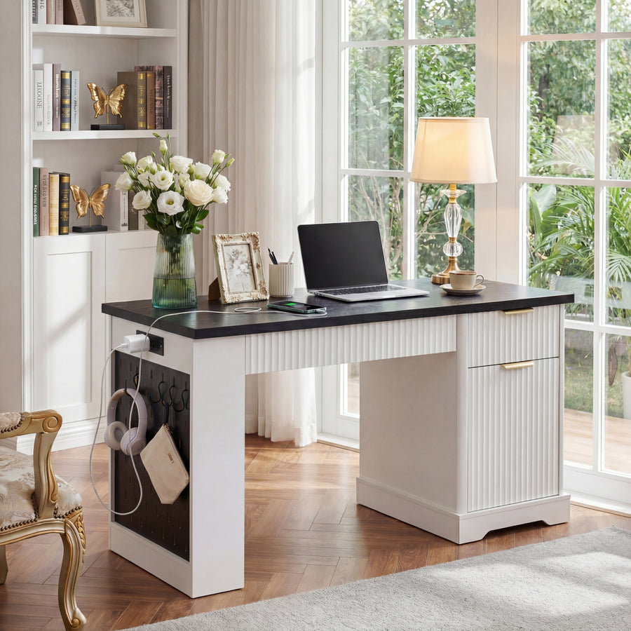 55-Inch Fluted Office Desk with Storage