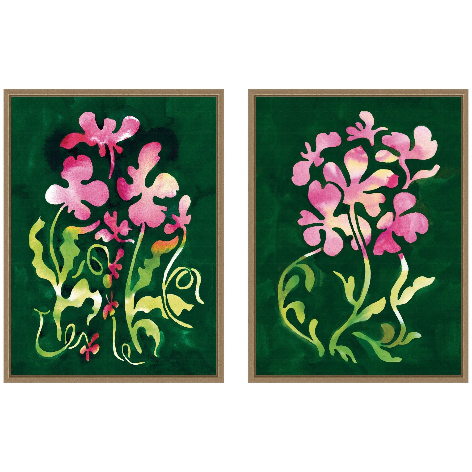Twisting Blooms & Groovy Flowers 2 Piece Framed Canvas Wall Art Set by Lucia Gianello