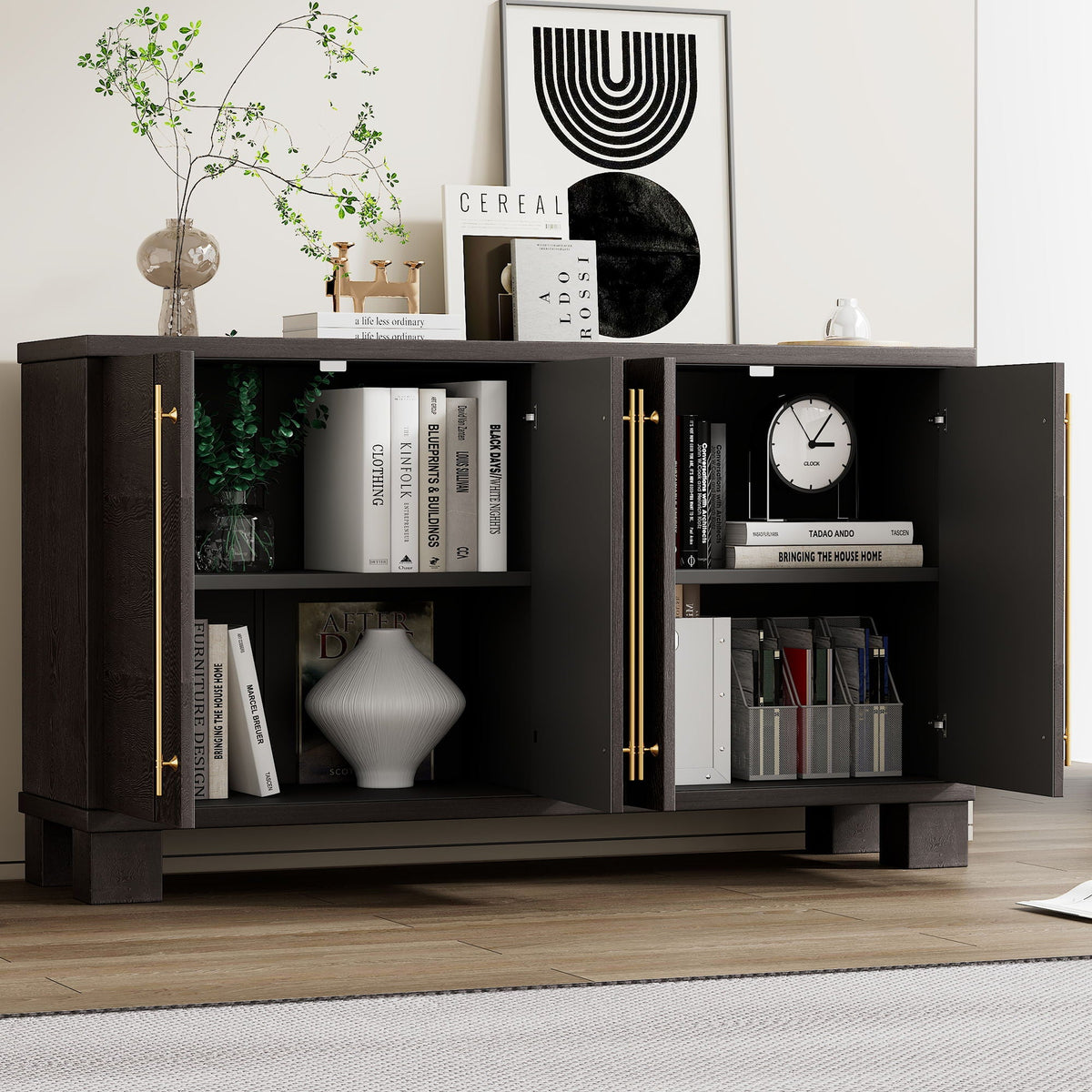 Modern Wood Sideboard with Adjustable Shelves