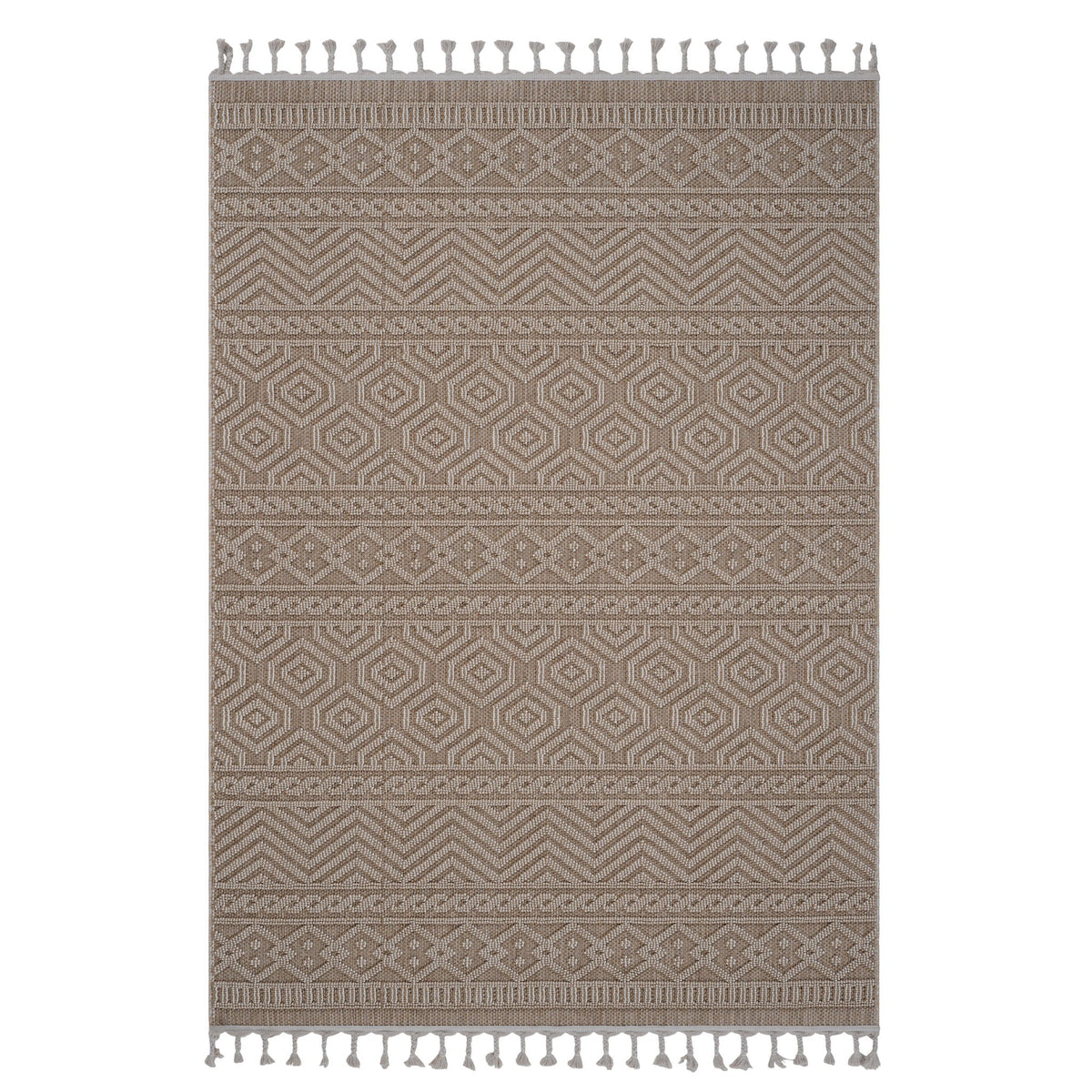 Guros Geometric Indoor/Outdoor Rug — Dark Gray, White & Light Brown