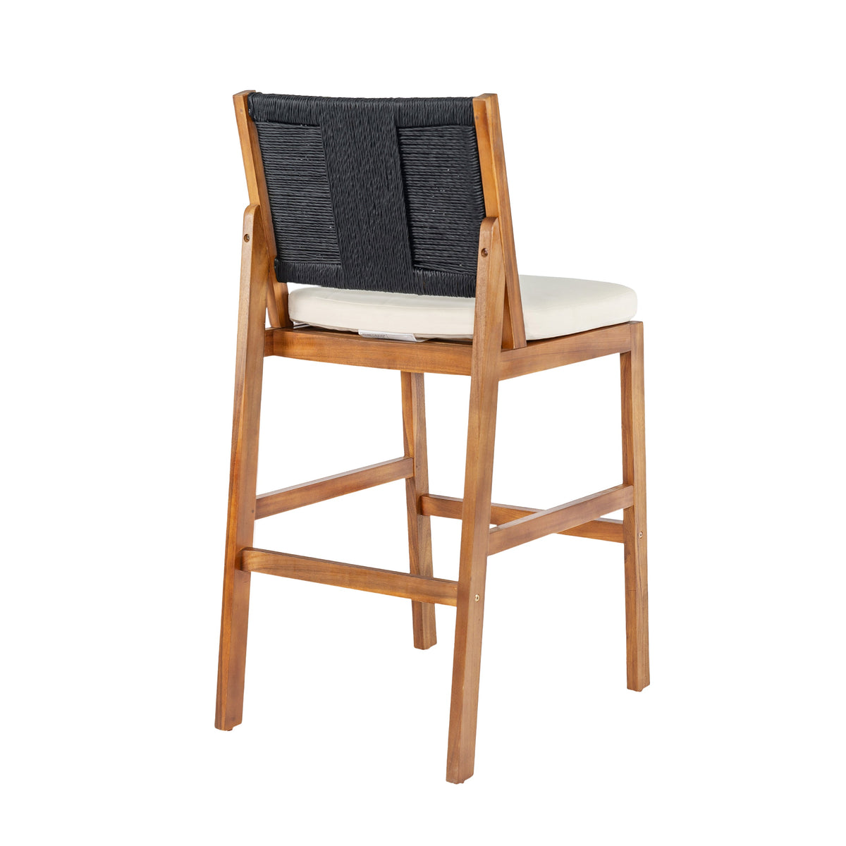 4 Pieces Arly Black Outdoor Bar Stool Solid Acacia Wood and Woven Wicker