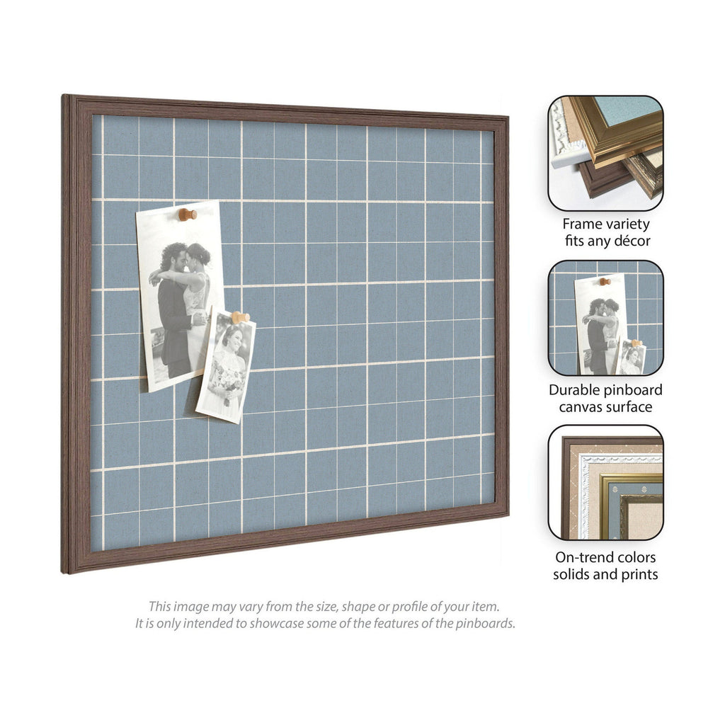 Framed Fabric Pinboard Light Blue Plaid Wall Organization