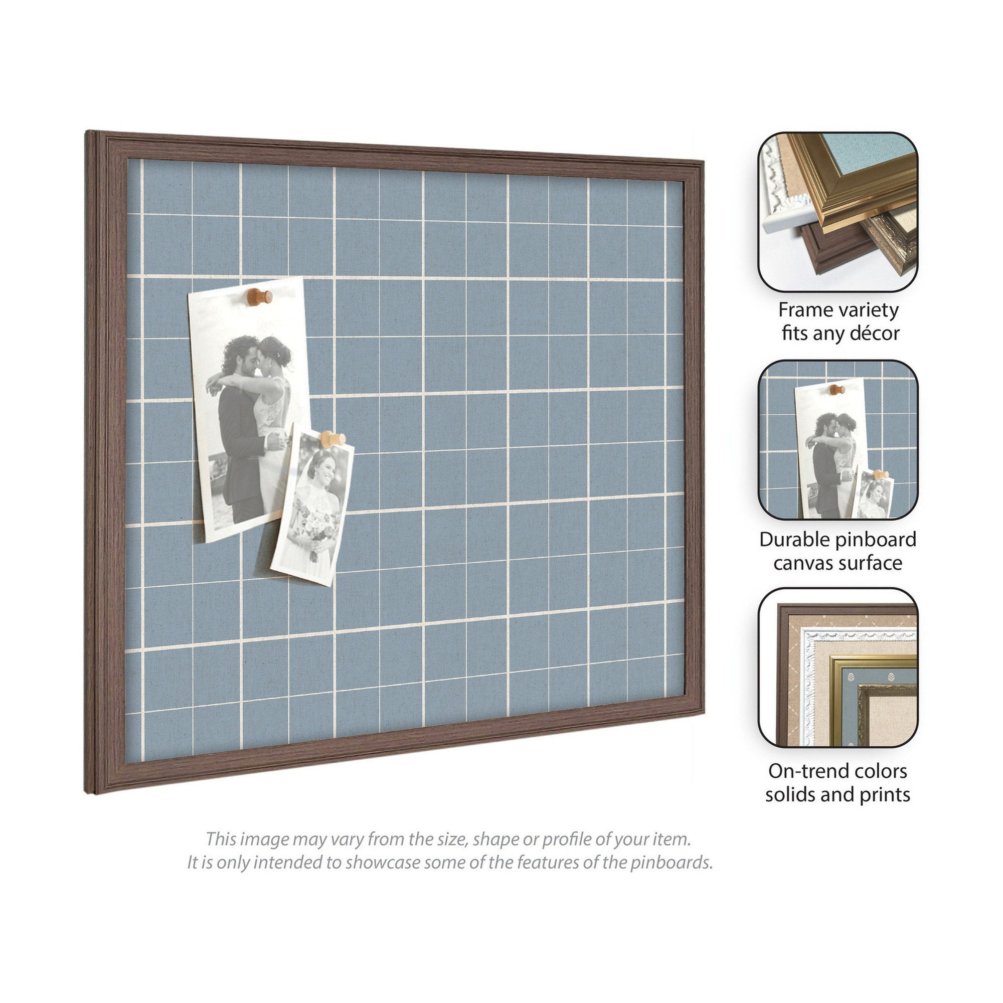 Framed Fabric Pinboard Light Blue Plaid Wall Organization