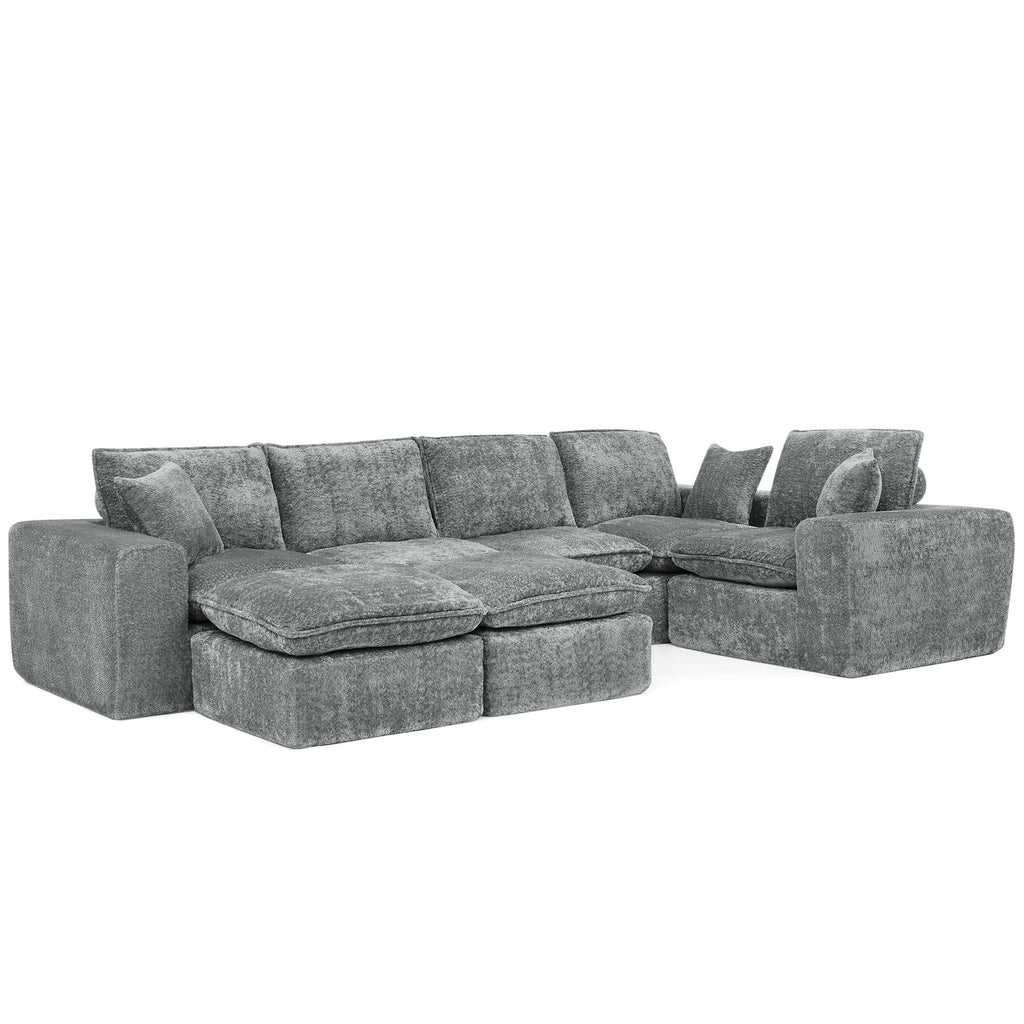 Cloud-Comfort Modular Sectional Sofa with Moveable Ottoman