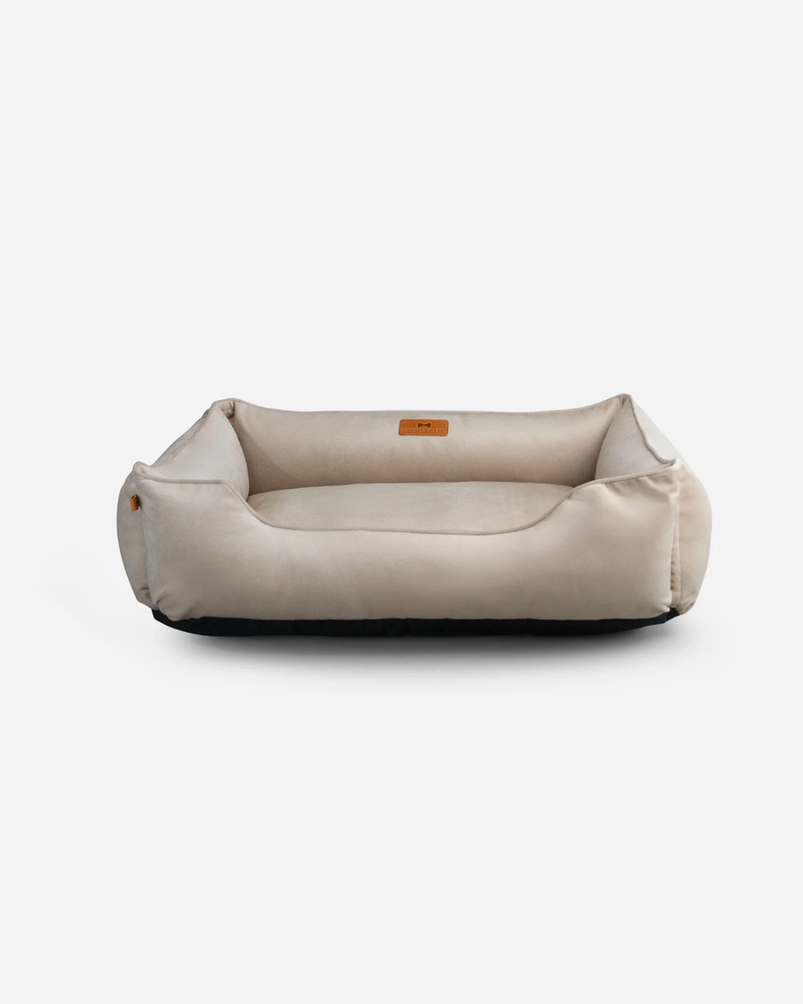 Alabaster Velvet Sleeper Dog Bed — Beige
