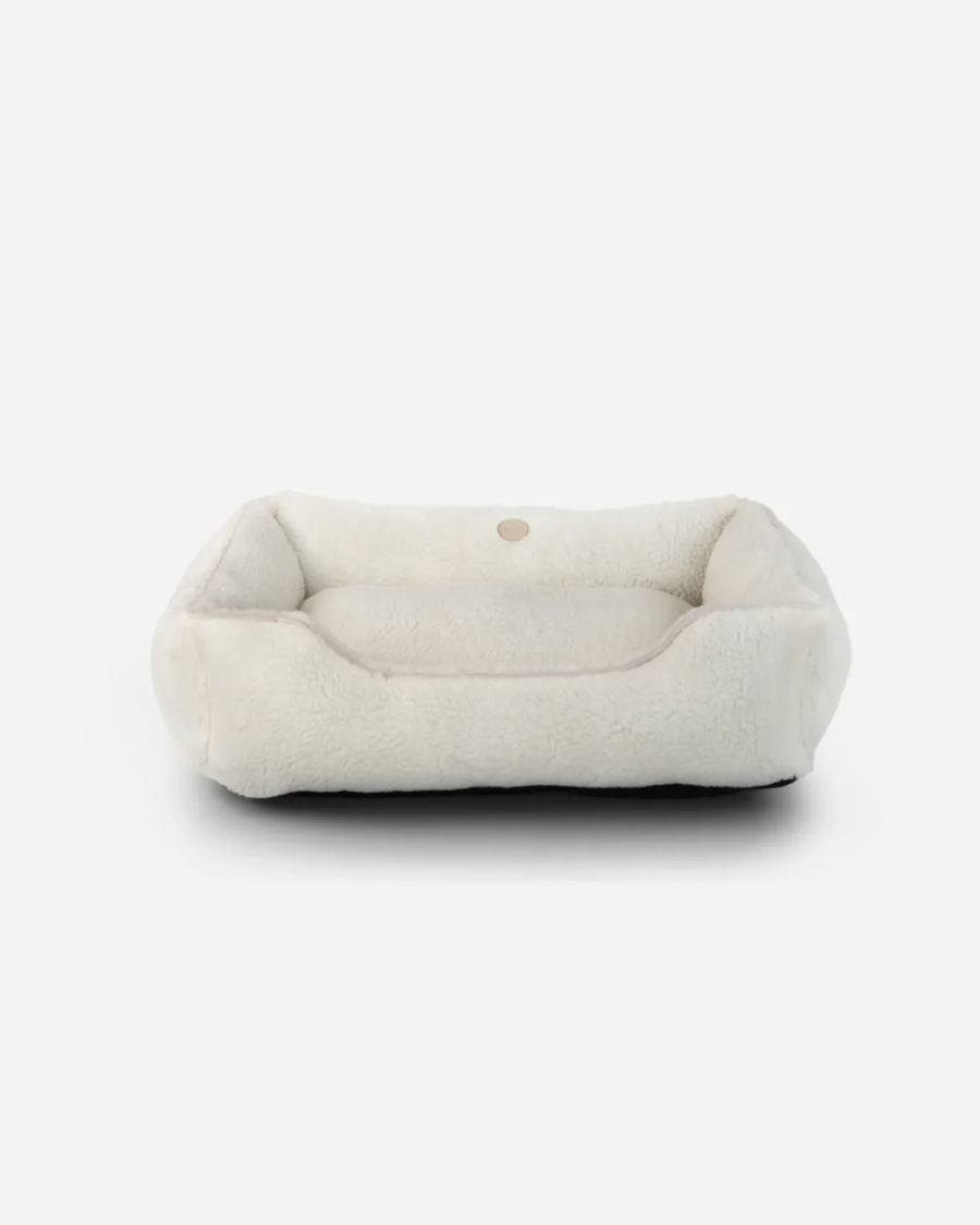 Alabaster Faux-Fur Sleeper Dog Bed — Beige