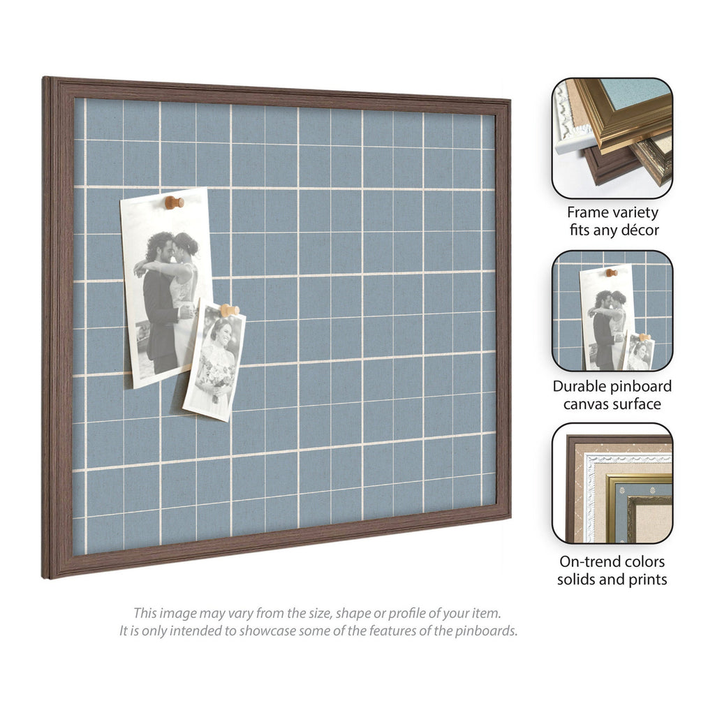 Framed Fabric Pinboard Light Blue Plaid Wall Organization