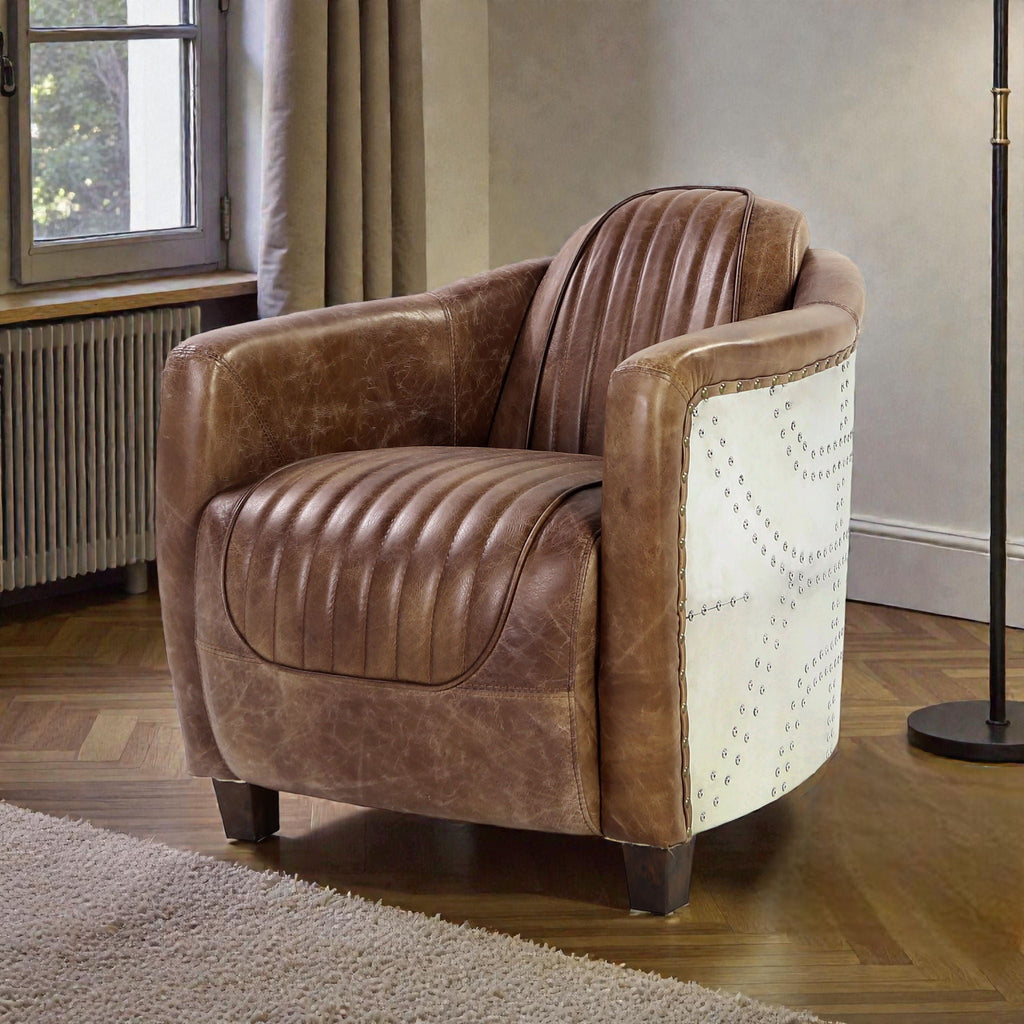 Brancaster Top-Grain Leather Accent Chair