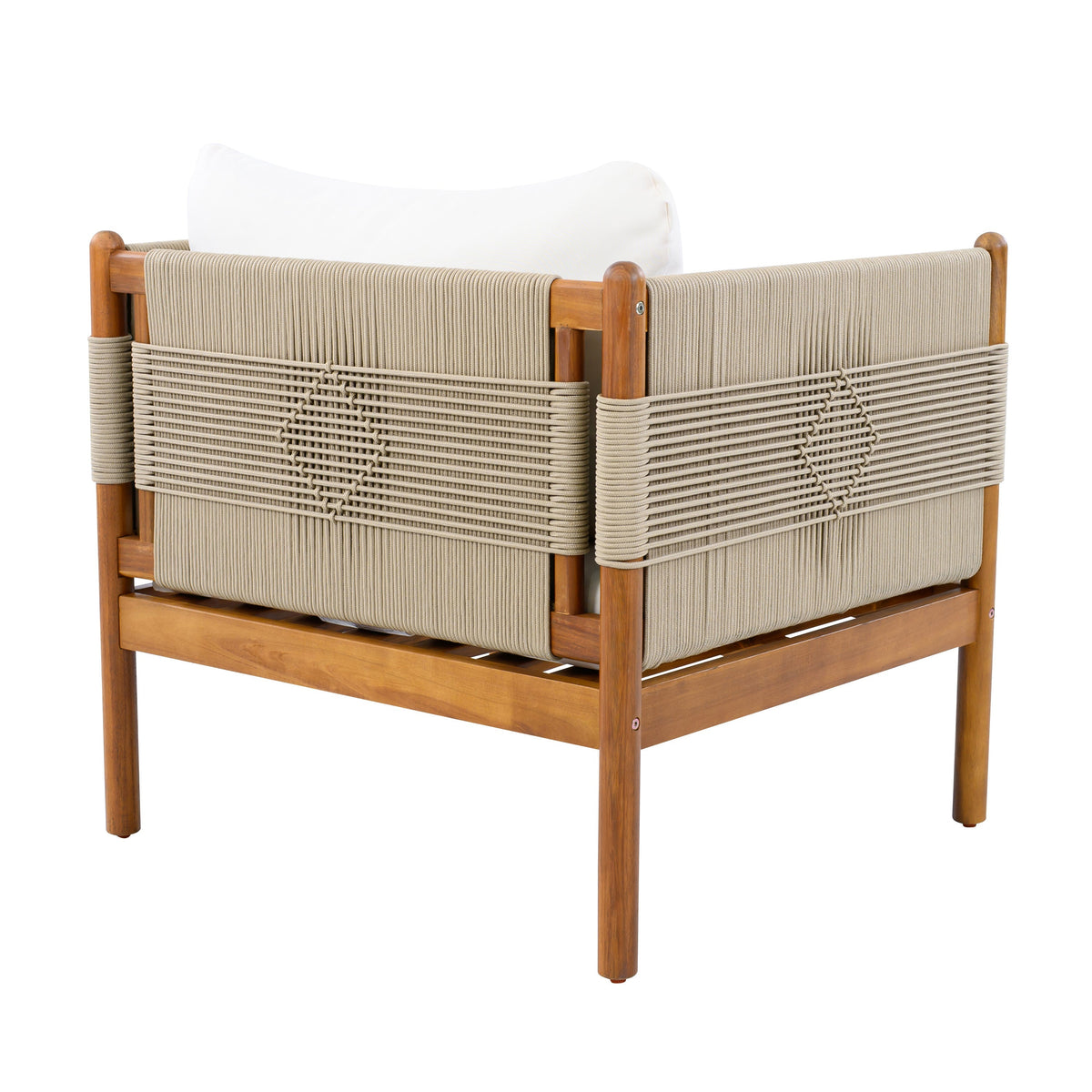 Outdoor Acacia Wood Club Chair with Diamond Rope Weave & Cushions, Teak Finish