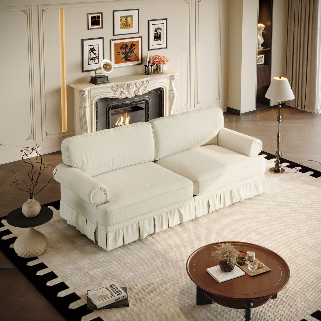 Rolled-Arm Cloud Sofa with Pleated Skirt