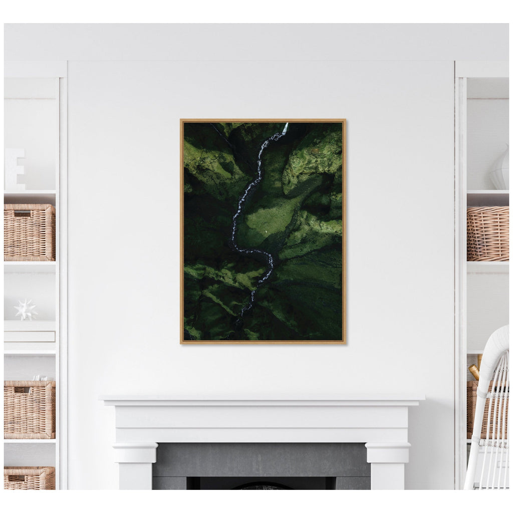 Sylvie Aerial View of a Winding River in a Green Valley in Iceland Framed Canvas by Michael Schauer