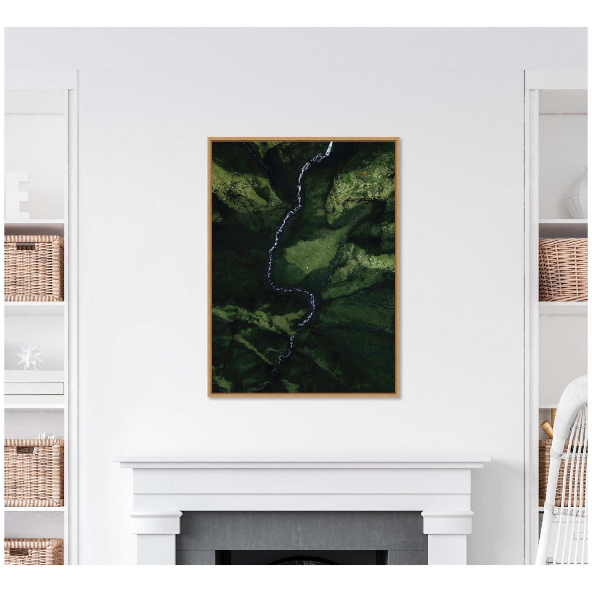 Sylvie Aerial View of a Winding River in a Green Valley in Iceland Framed Canvas by Michael Schauer