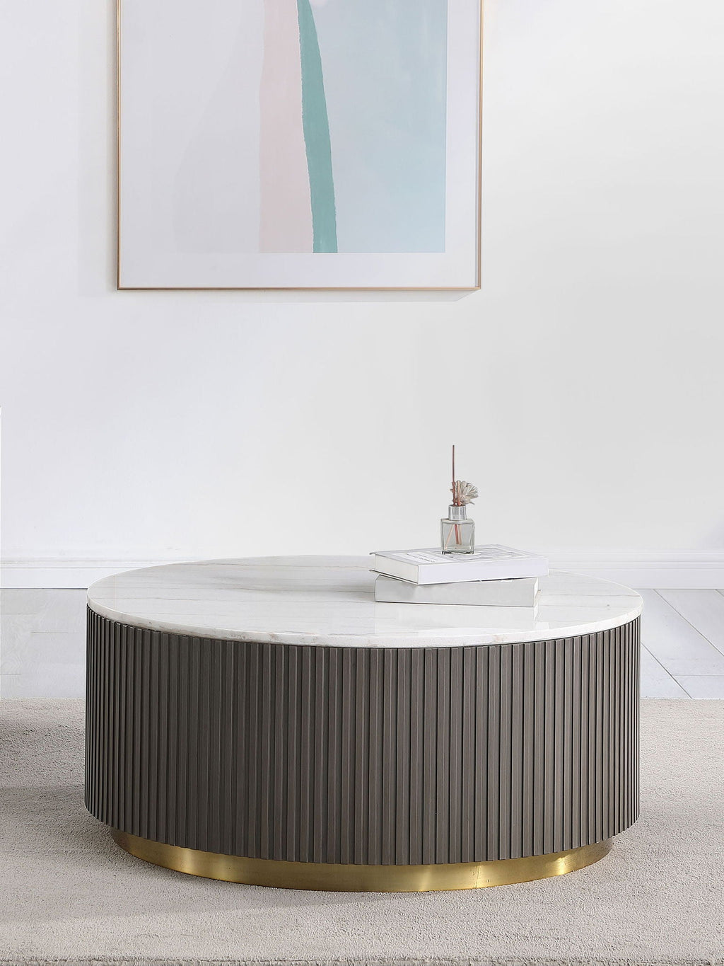 Reeded Marble Coffee Table — Charcoal